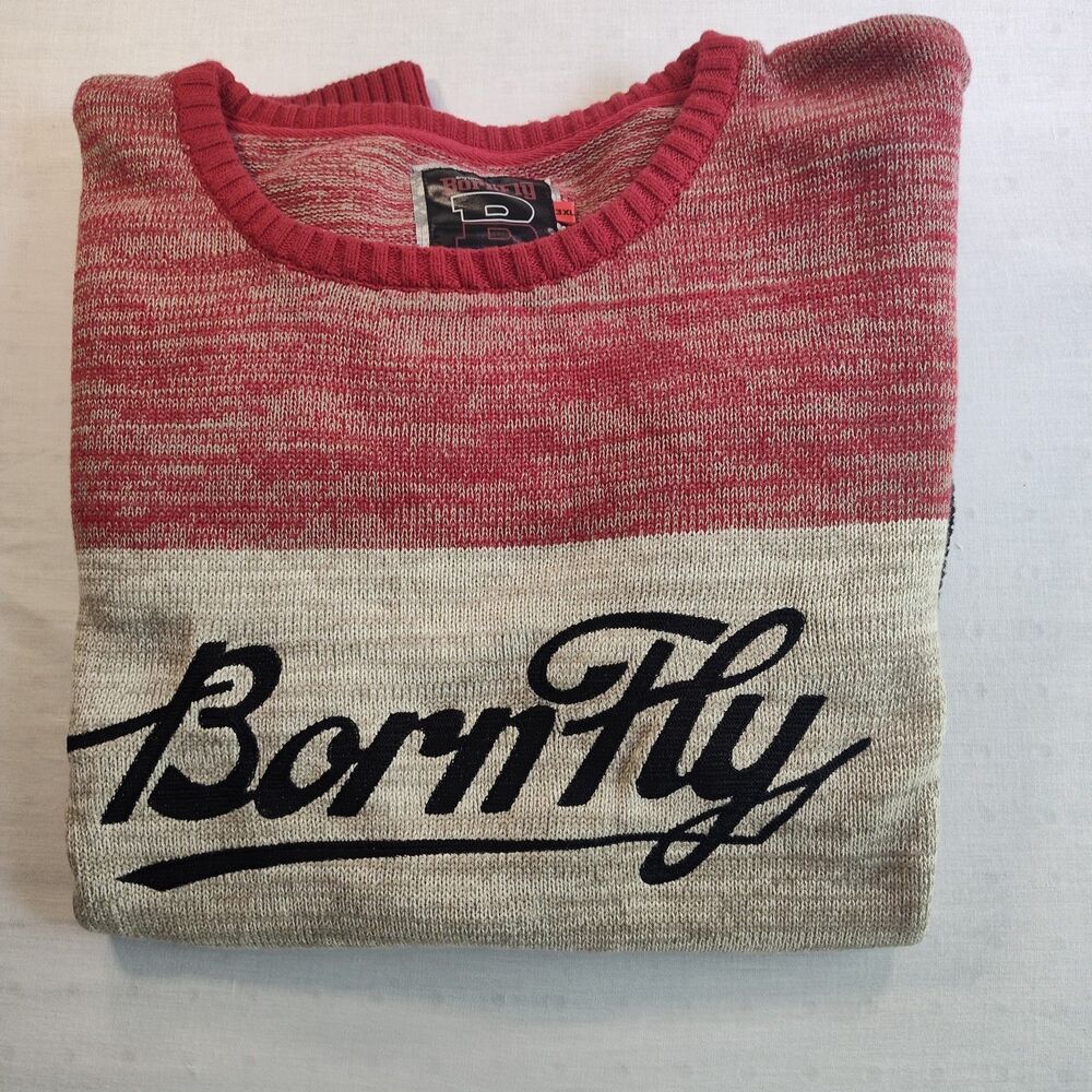 3XL Born Fly Script Sweater Y2K Color Block Street Wear Hip Hop BroCore